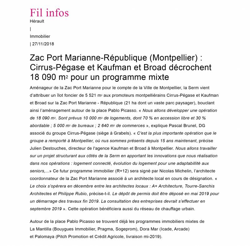 Lauréats Zac Port Marianne-République à Montpellier