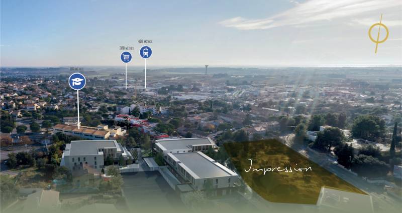 Vue dégagée depuis les grandes terrasses privatives de la résidence Impression de logements neufs à Castelnau-le-Lez